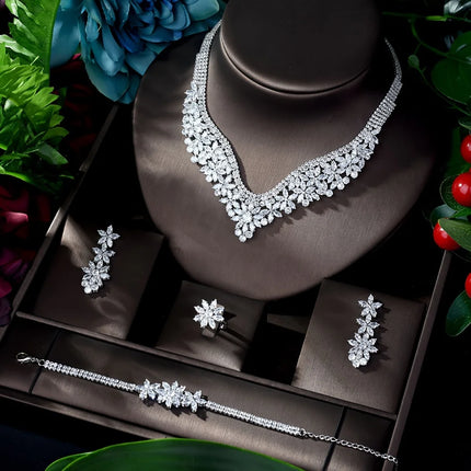 Simple CZ Ladies Jewelry Sets Water Drop Cubic Zirconia Crystal Tassel Earrings and Necklace Set for Women Gifts S-341