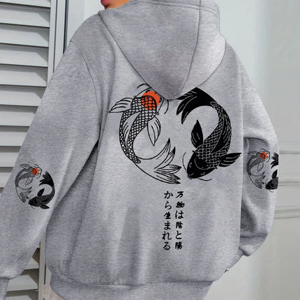 Japanese Koi Harajuku Illustration Prints Women Hoodie Loose Y2K Hoody Multicolor Autumn Hoodies Fleece Soft Woman Sportswear