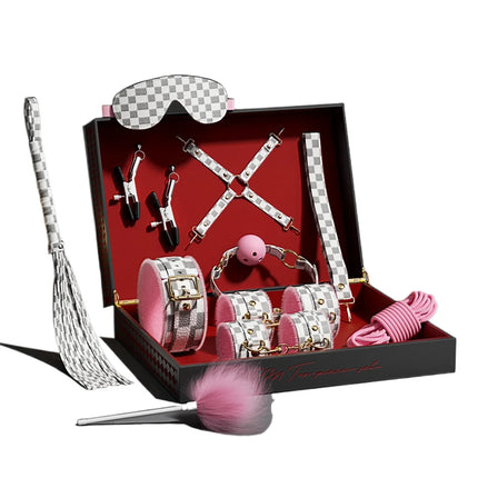 Exotic Bed Set Kits Exotic Toys Adults Games Leather Handcuffs Whip Gag Nipple Clamps Women Products