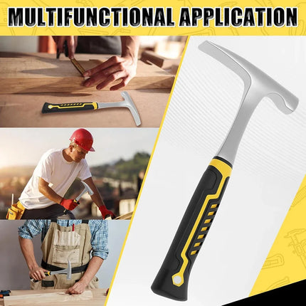 1pc High Carbon Steel Rock Pick Hammer, All-Steel Geological Claw Hammer with Non-Slip Rubber Handle, Brushed Finish