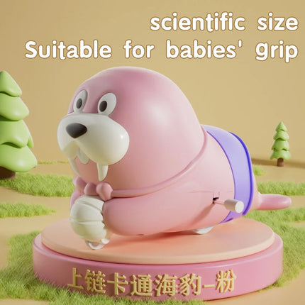 Cute Cartoon Walrus Wind-up Toys Interactive Sliding Chasing Toy for Toddlers 1-3, Early Learning Toy for Kids Baby Gifts