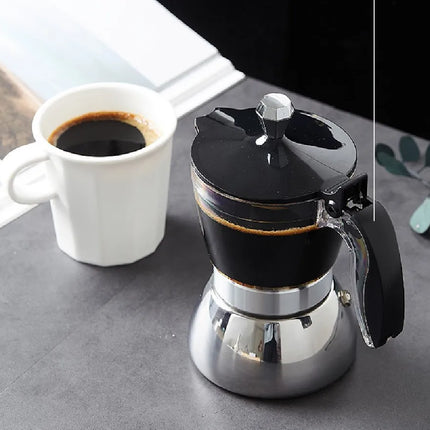 Moka Induction Stovetop Espresso Maker Transparent-top & Stainless Steel Moka Pot for Induction & Electric Stoves