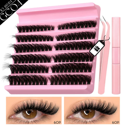 GROINNEYA Eyelash Clusters Kit Lash Clusters Wispy Natural DIY Lashes Clusters with Bottom Waterproof Bond and Seal Tweezers