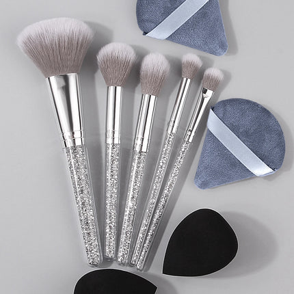 New 5pcs diamond-handled makeup brush, soft bristle blush and eyeshadow contouring brush + 4PCS makeup sponge powder puff