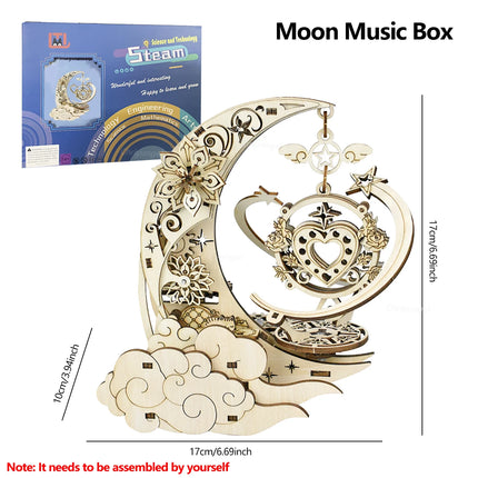 3D Wooden Puzzle Moon Star Music Box DIY Assembly Rotating Craft Decoration STEAM Educational Toys Gift for Adults Teens