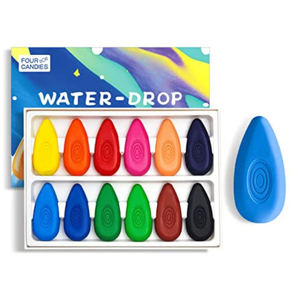 Toddler Crayons 12 Count, Non Toxic Washable Crayons for Toddlers 1-3, Easy-Grip Water-Drop Shape for Little Hands, Toddler Col