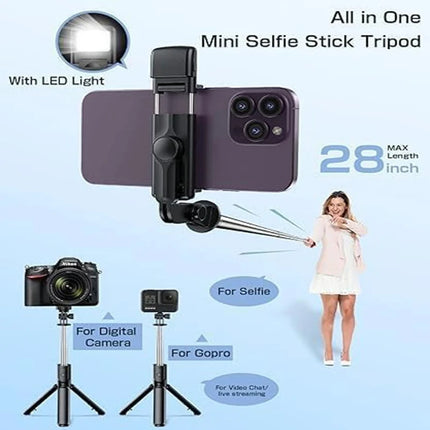Live Streaming Bluetooth Wireless Selfie Stick Tripod Stand with Light Remote Extendable for iPhone Mobile Phone
