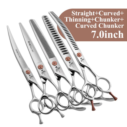 Fenice Japanese Steel 7 Inch Professional Pet Dogs Grooming Scissors Kit Straight&Curved &Thinner&Chunker&Fluffy Shear Scissors