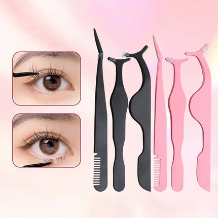 CALIYI Eyelash Curler Eyelash Tweezers Set Professional Stainless Tip Eyebrow Tongs Clip Beauty Makeup Tool For False Eyelashes
