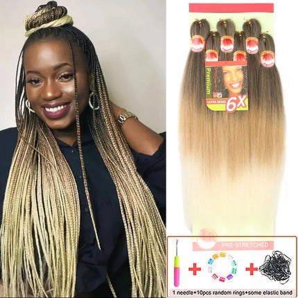 6X Braids 26 Inch Braiding Hair Pre Stretched Blonde Ombre Braiding Hair Synthetic Fake Hair Extensions for Braids Women