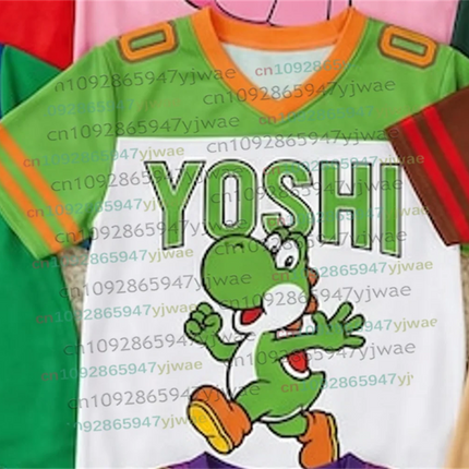 2026 Men Women Bros Yoshi Peach TShirt Summer Breathable Boy Girl V-neck Tee Oversize Short Sleeve Football Jersey For Fans Gift