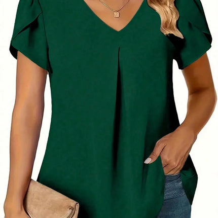 Plus Size 0XL-5XL Women V-neck Fashion Solid Color Shirt Blouse Ladies Casual Loose and Simple Long Sleeved Shirt