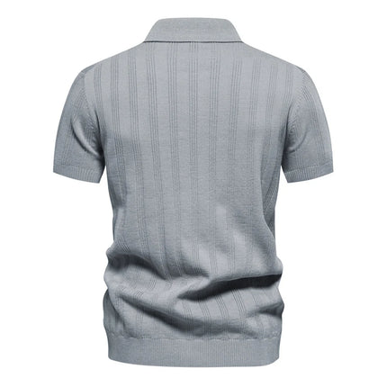 New European size knitted POLO shirts for men, knitted short-sleeved lapel breathable T-shirts.