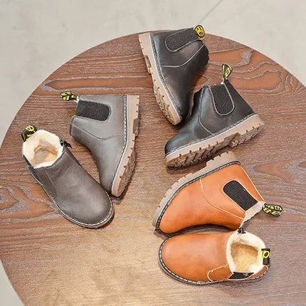 New Kids Fashion Boots for Boys Girls Toddlers Big Children Ankle Boots with Zipper Warm Thick Plush Autumn Winter Chelsea Boots