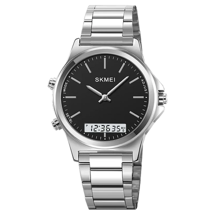 SKMEI 2120 Digital Quartz Watch for Men Waterproof Sport Dual Display Stainless Steel Mens Wristwatches Alarm Clock Reloj Hombre