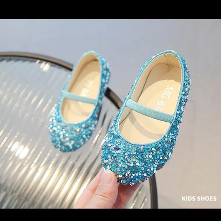 Children's 2025 new single shoe girls' fashion show sequined crystal shoes baby Baotou fashionable soft soled princess shoes