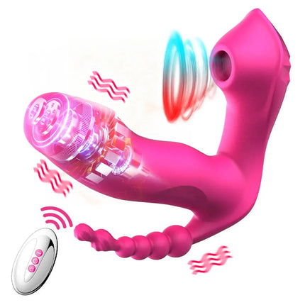 3 IN 1 Clitoris Sucker Sucking Vibrator Anal Beads Stimulator Wearable Oral Vaginal Vibrators Dildo for Women Heating Sex Toys