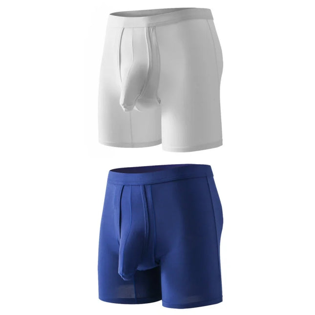 2PCS Mens Long Legs Underwear Separate Ball Pouch Breathable Comfort Sport Seamless Boxer Trunks Shorts Calzoncillo Hombre