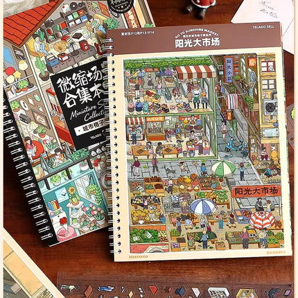 Mr.Paper 1 Book + 1 Tweezer 9.0 Miniature Scene Diorama Sticker Book, Cartoon House DIY Stress Relief Stickers for Journal