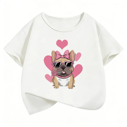 Summer Spring Fashion Cute French Bulldog Design Printed T-Shirts Short Sleeve Kids Children's T-Shirt Boys Girls Casual Top Tee