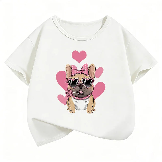 Summer Spring Fashion Cute French Bulldog Design Printed T-Shirts Short Sleeve Kids Children's T-Shirt Boys Girls Casual Top Tee