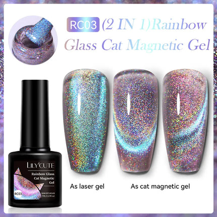 LILY’CUTE 7ml Ultra Shine Cat Eye Nail Polish Rainbow Laser Dual Beam Crystal Nail Gel Varnishes Soak Off Semi Permanent UV Gel