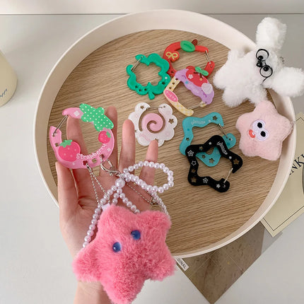 Ins Style Cute Acrylic Cartoon Keychain Holder Korea Kawaii Fruit Cupcake Star Shaped Decor for Bag Pendant Hook Key Hanging