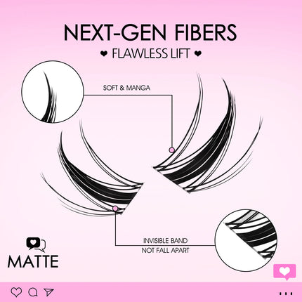 QIUNING Lash Clusters Manga Lash Clusters Kit Clear Fairy Eyelash Clusters Wet-Look Spiky Anime Lashes Individual Lashes BOND