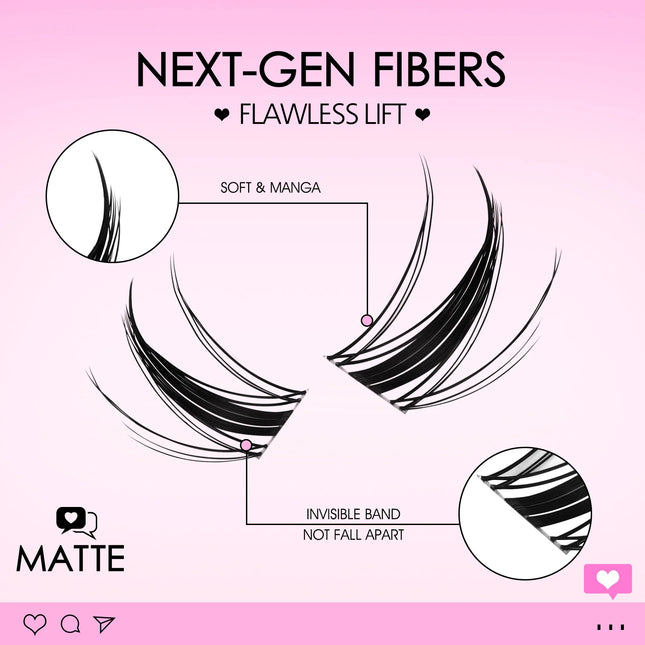 QIUNING Lash Clusters Manga Lash Clusters Kit Clear Fairy Eyelash Clusters Wet-Look Spiky Anime Lashes Individual Lashes BOND