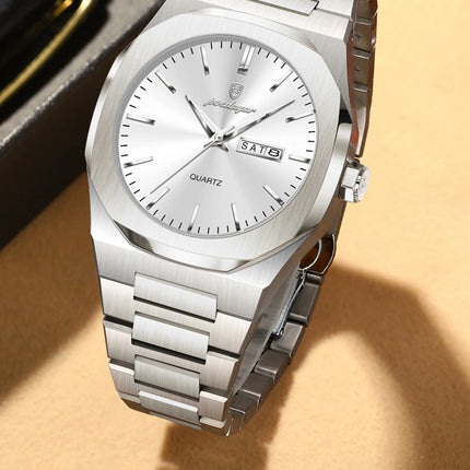 POEDAGAR Fashion Brand Male Wristwatch Waterproof Luminous Stainless Steel Men Clock Date Week Casual Quartz Men's Watches Reloj