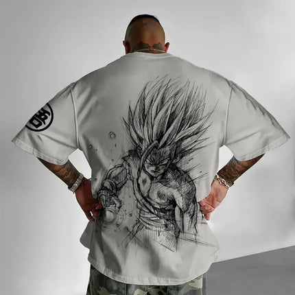 Dragon Ball Animation T-Shirt Men's Summer New Double-Sided Printing Loose Casual Harajuku Trendy Short Sleeve Parent-child Top