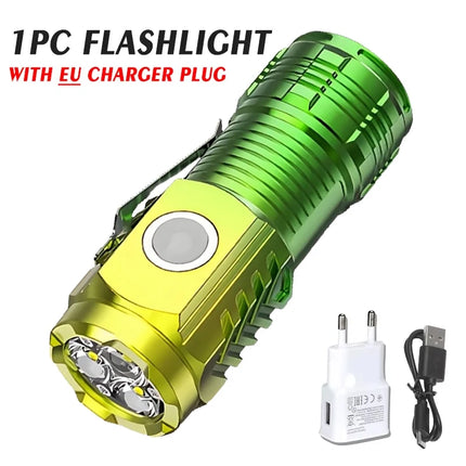 3LED Super Bright Flashlight  Mini Burst Flash Torch Rechargeable Outdoor Waterproof Emergency Spotlight with Pen Clip Magnet