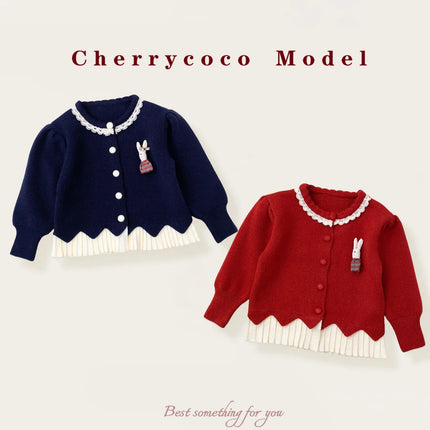 Girls' Knitted Cardigan 2025 Autumn/Winter New Collection Sweet Splicing Cute Sweater Coat for Baby Girls