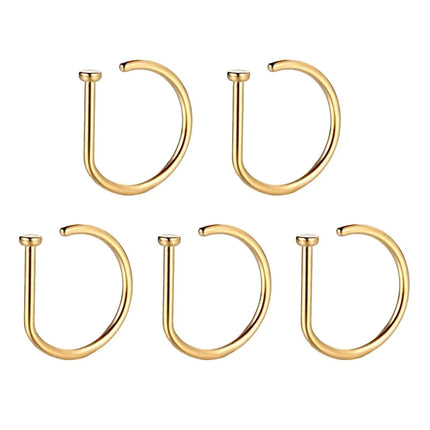 5pc Nose Rings D Shape Nose Hoop Stud Ear Cartilage Piercing Stainless Steel Nose Nostril Piercing Jewelry Women Body Piercings