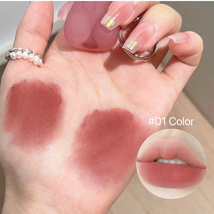 Cute Bear Velvet Lip Mud Keychain Matte Nude Red Lip Gloss Autumn Winter Non-stick Cup Lipstick Waterproof Lasting Lips Makeup