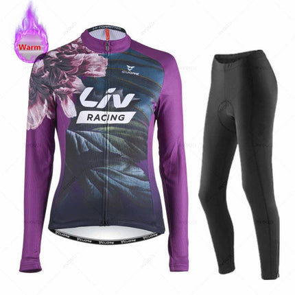 Liv Women Winter Bicicleta Set Outdoor Thermal Fleece Cycling Clothing Road Bike Shirt MTB Jersey Bicycle Uniform Roupa Ciclismo