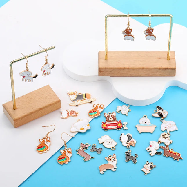 10pcs Enamel Dog Charm for Jewelry Making Supplies Corgi Earring Animal Pendant Bracelet Necklace Accessories Diy Finding W405