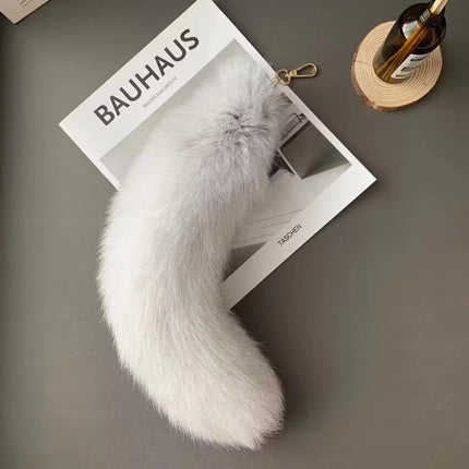 Natural Fox Fur Tail Keychain Furry Y2k Beautiful Accessory Fox Tail Keychain Length 40 Cm Car Keychains for Women