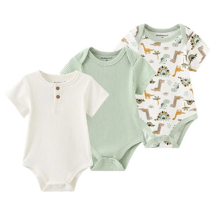 Unisex Cotton Newborn Baby Boy Clothes 3 Pieces Summer 0-12M Cartoon Baby Girl Clothes Print Bodysuits Short Sleeve Bebes
