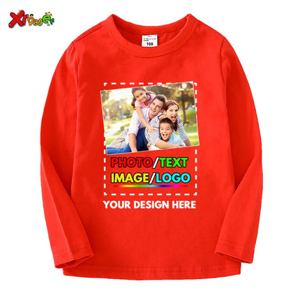 Custom long sleeves Shirt Kids Personalized photo Shirt Children Tshirt name clothing Girl Boy shirt  Toddler logo Design Shirt
