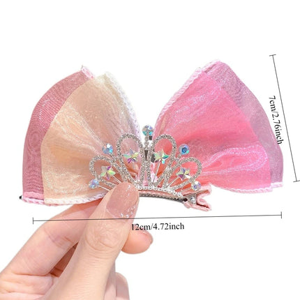 Pastel Rainbow Hair Bows Gradient Color Princess Crown Hair Clips Standing Bowknot Hairpin Kids Barrette Korean Hair Accessories