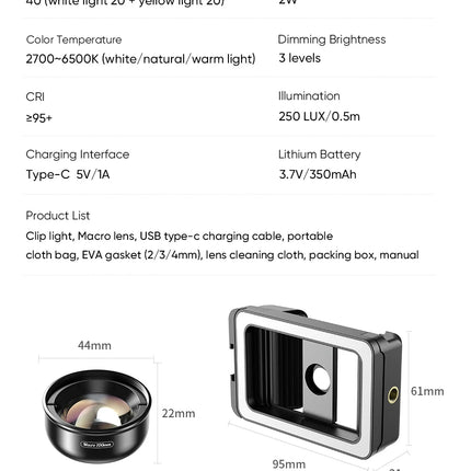Apexel Macro Lens 4K HD Portable Micro Lens With LED Fill Light Phone Photography Lente Attachment Vlog Video Recording