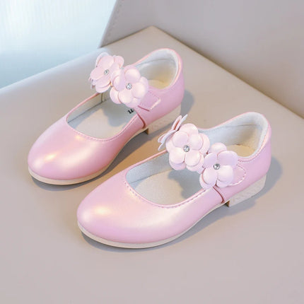 Autumn Girl's Mary Janes Appliques Low Heel Beautiful Kids Princess Shoe Three Colors Pointed Toe Breathable Children Shoe 26-36