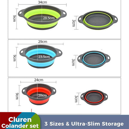 3/4PCS Foldable Collapsible Colander Set Drain Basket with Self-Draining Base Vegetables Fruit Washing Basket Kitchen Drainer