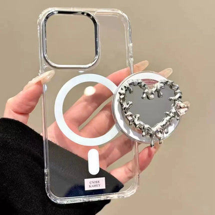 Luxury 3D Melt Love Heart Mirror Foldable For Magsafe Griptok Holder Phone Finger Ring Stand Support For iPhone 16 Pro Max