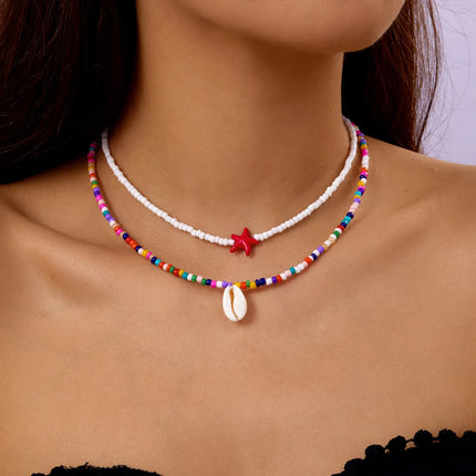 Bohemian Beach Shell Conch Beaded Necklace for Women Summer Ocean Style Seashell Starfish Pendant Choker Vacation Party Jewelry