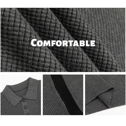 Autumn Winter Polo-Style Colour-Block Knit Sweater Men Effortlessly Stylish Relaxed Fit Loose Collar Top Warm Cosy