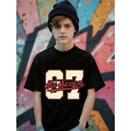 Fashion Funny 67 Six Seven Number Print Summer Comfortable Children's Short Sleeved Shirt Kid Cotton T-shirt Boy Current Tee Top