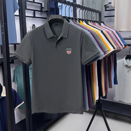 men's summer luxury brand 100% cotton polo shirt, lapel print short-sleeve t-shirt, business casual breathable men's clothing