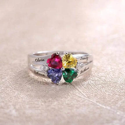 Personalized 1-8 Birthstone Rings Custom Engraved Name Ring Customized Promise Heart Birthstone Ring Gifts for Family Women